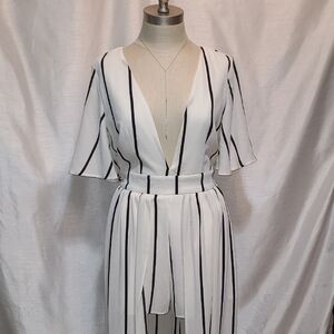 Chic Black and White Striped Jumpsuit